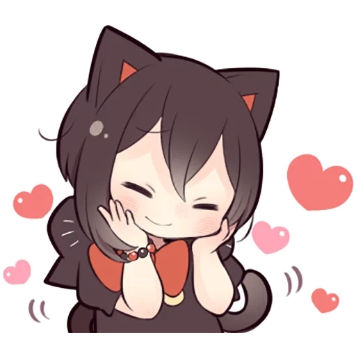 picture, lovely anime, kawai anime, black kitten, girl cat