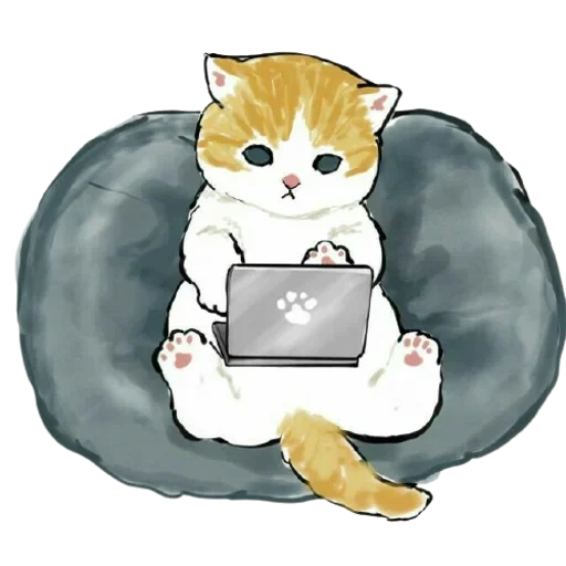 mofu cat, moffsa cat, seal diagram, cute cat pattern, the cute cat is behind the computer