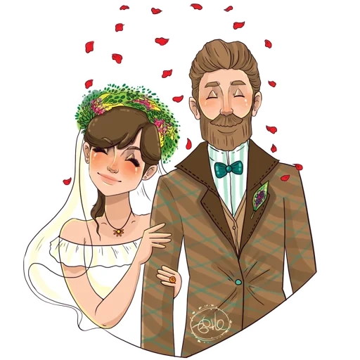 a couple, the stickers of the couple, drawing the anniversary of the wedding