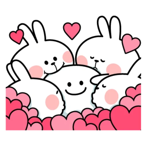 кролик, любовь, 사랑해 рисунок, два кролика, милые сердечками