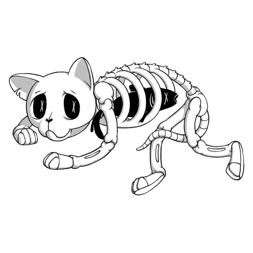 die poni katze, das skelett der katze, die skelettierte katze, skeleton katze färbung, katze skelett färbung