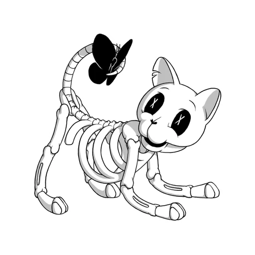 chats, chat osseux, squelette de chat, squelette de chat, coloriage du squelette de chat