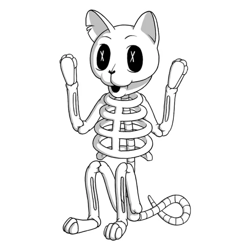 scheletro del gatto, gatto scheletro, schizzo scheletro, scheletro gatto color, colorazione scheletro di gatto