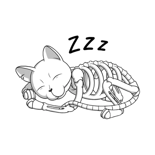 cat, котик скелетик, кот спит раскраска, спящий кот раскраска, кошка спит раскраска