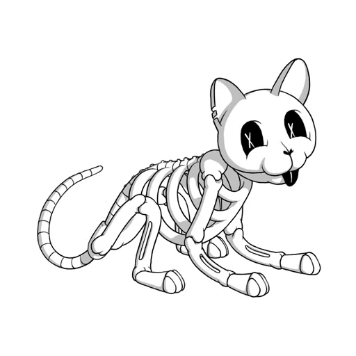 scheletro del gatto, gatto scheletro, scheletro gatto color, colorazione scheletro di gatto, matita da disegno lemure