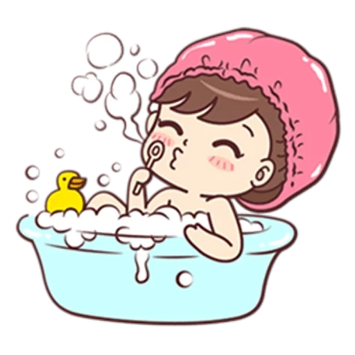 pola yang lucu, stiker mandi lucu, pola yang lucu sangat lucu, cuci gadis kartun, gadis-gadis sedang mandi
