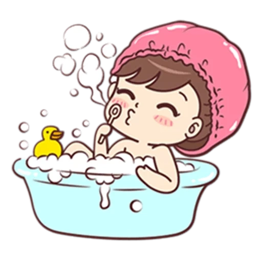 les motifs sont mignons, stickers douche mignon, les jolis motifs sont mignons, dessin animé fille lavage, les filles prennent un bain