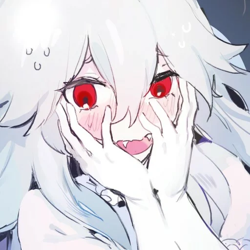 anime, anime cute, anime characters, the red eyes of anime, anime with white hair