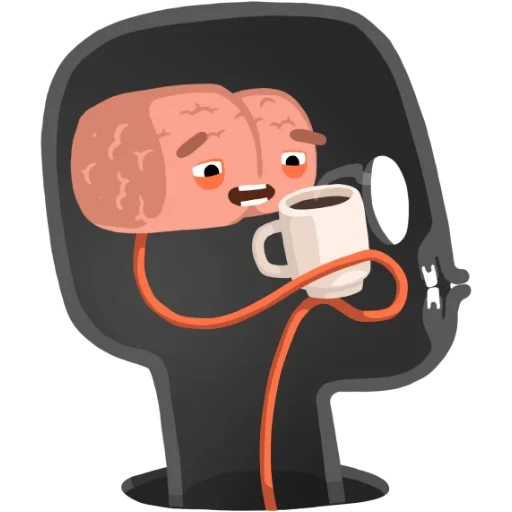 cérebro, xícara, humano, ilustração, chá vs café