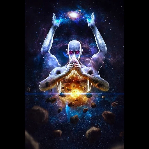 arte do deus do espaço, o universo é esotérico, arte superman, homem cósmico, as leis do universo são esotéricas