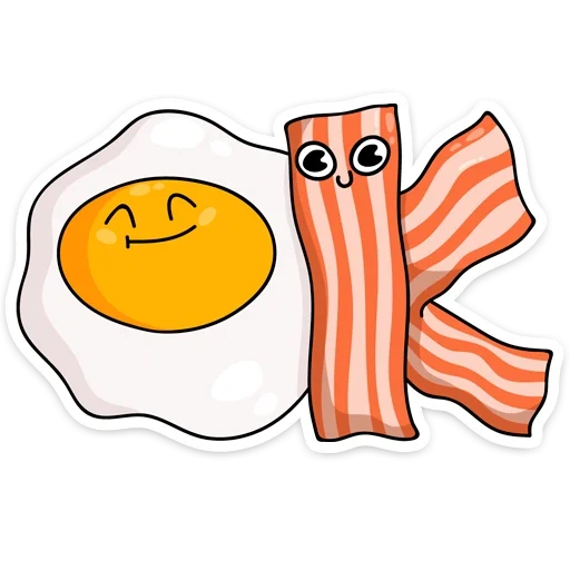 breakfast, breakfast package, cute pattern of fried eggs and bacon, cute food pattern scrambled eggs and bacon