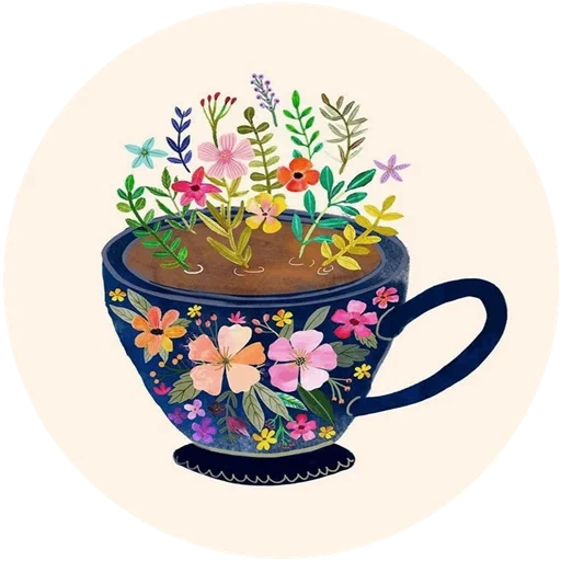 цветы луговые, чашка незабудки, цветочный горшок, акварельные цветы, цветы чашке рисунок