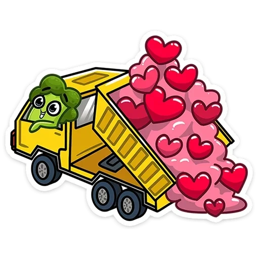 truck, dump truck, pink van, heart-shaped truck