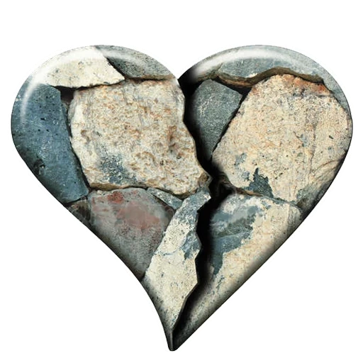 o coração está rachando, coração partido, coração de pedra, um coração de pedra quebrada