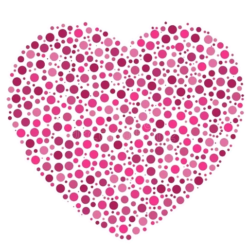 coração, o coração é rosa, um grande coração, coração com pontos, padrões com corações