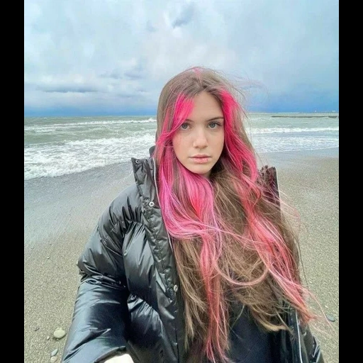 le donne, la ragazza, capelli rosa, colore del mantello, colore dei capelli rosa