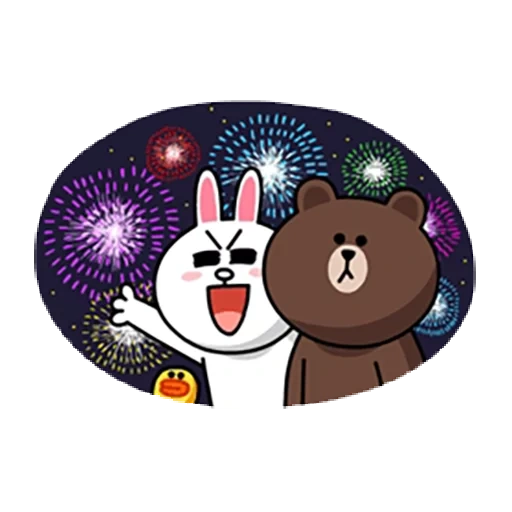 lapin, brown cony, filer les amis, nouvel an de cony brown, autocollants d'ours coréens