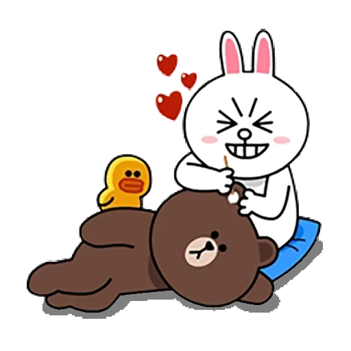 brown cony, kelinci beruang kecil, line friends, line cony and brown, bear rabbit love