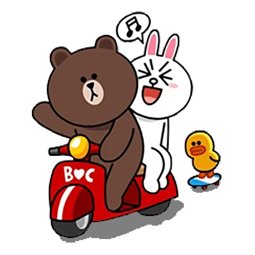 brown cony, little bear rabbit, line friends, line bear rabbit, little rabbit horse and bear brown