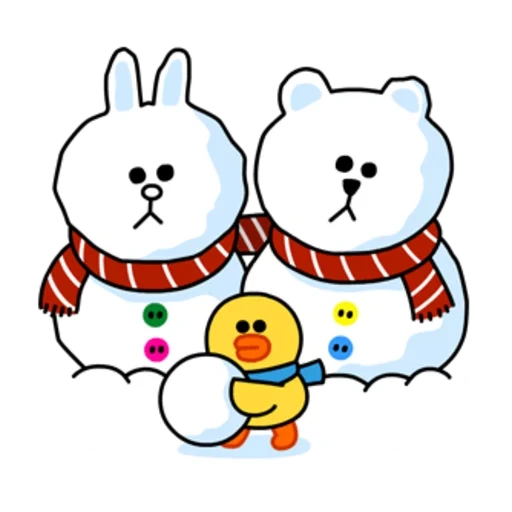 line, line friends, peach and goma, cony and brown зима, милые новогодние животные вектор