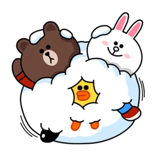 garis frends, beruang kelinci, line friends, cony dan coklat musim dingin, mishka line frends brown