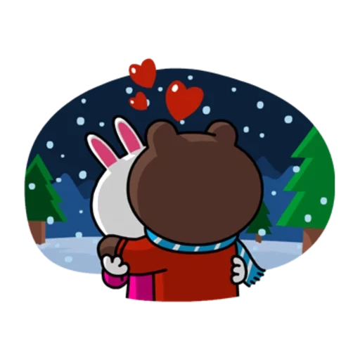 медведь, brown cony, line friends, cony and brown ночь, cony and brown зима