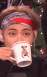 bts memes, ellen show, bangtan boys, taehyun with a mug, taehyun drinks coffee