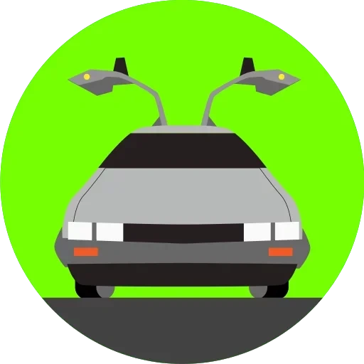 delorean dmc-12, insignia de de lorian, emblema de de lorian, retrocede el auto del futuro, delorean dmc-12 illustration