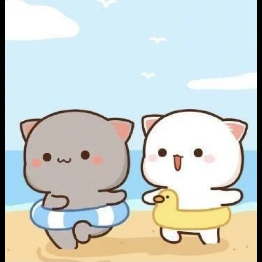 beach, mochi cat, милые рисунки кавай, милые кавайные котики, mochi cat обои peach and goma
