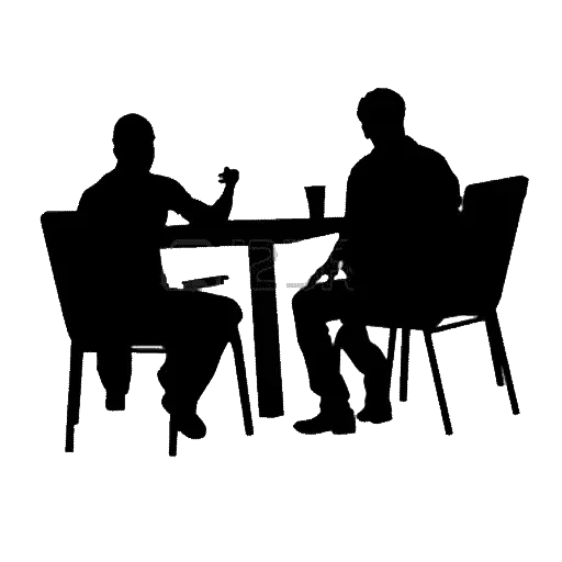 silhouette, personnes d'un café, silhouette de groupe, silhouette de table ronde, l'homme est assis à la table