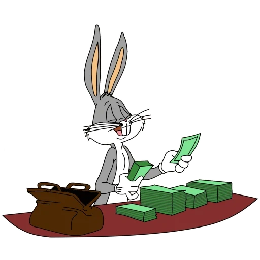 bugs bunny, hasenbags banny, taschenhasen mit geld, hase bugs banny geld, kaninchenbeutel banny mit geld