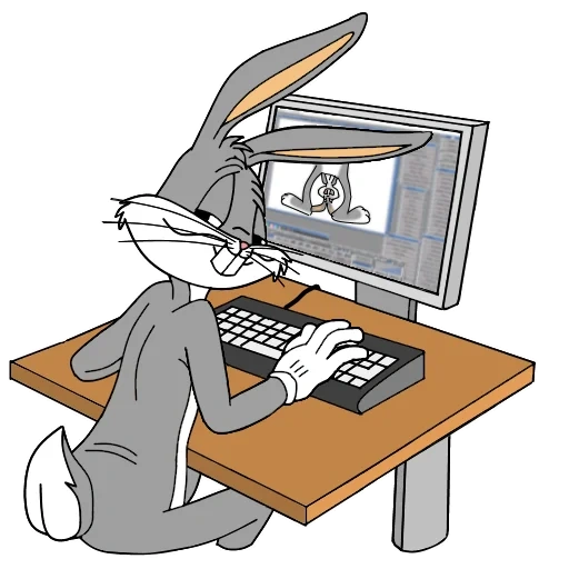 screen, bugs bunny, bugs bunny no, bags bunny at the computer