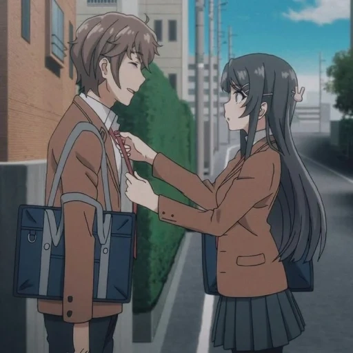 anime couples, anime characters, seishun buta yarou, seishon buta yarou wa bunny, anime seishun butu wa bunny kiss