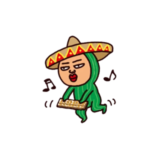 asiático, humano, desenho animado mexicano, cacto mexicano, méxico cactus sombrero