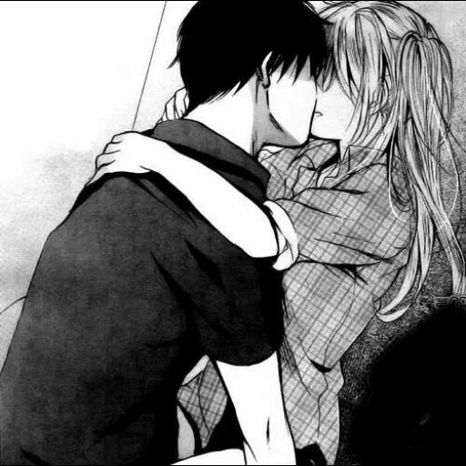 manga of a couple, anime pair, anime kiss, anime pairs of manga, black white anime love