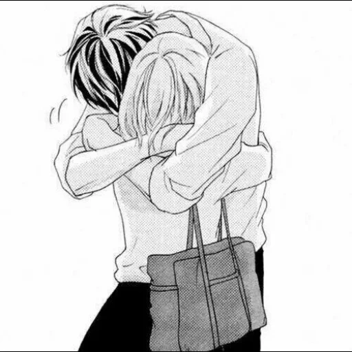 anime hugs, anime pairs of manga, anime hug, anime drawings of a couple, the sad embrace of anime