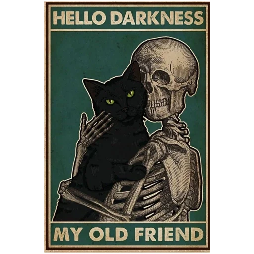 темнота, skeleton art, винтажные плакаты, skull retro poster, плакаты ретро черный кот