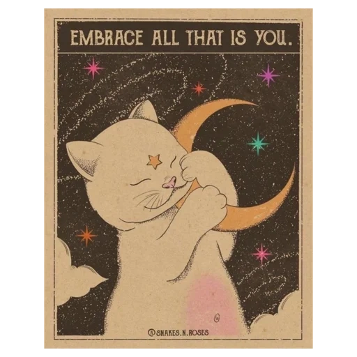 кошачий арт, лунные коты, луна астрология, иллюстрация кошка, винтажные плакаты
