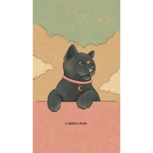 кошка, кошка чу, иллюстрация кошка, постер умная кошка, черный кот открытка