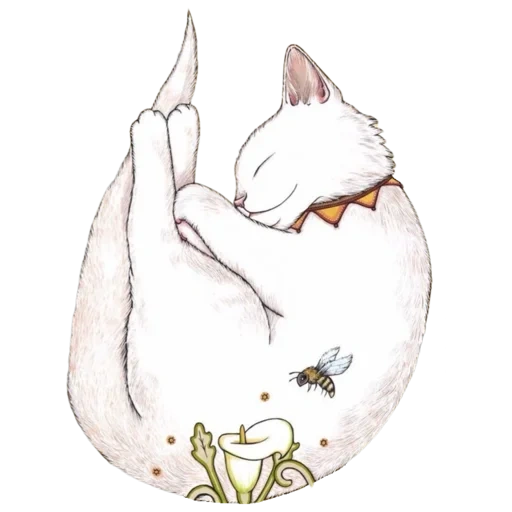 кот, кошачий арт, для срисовки милые, аниме милые рисунки, белая кошка иллюстрация