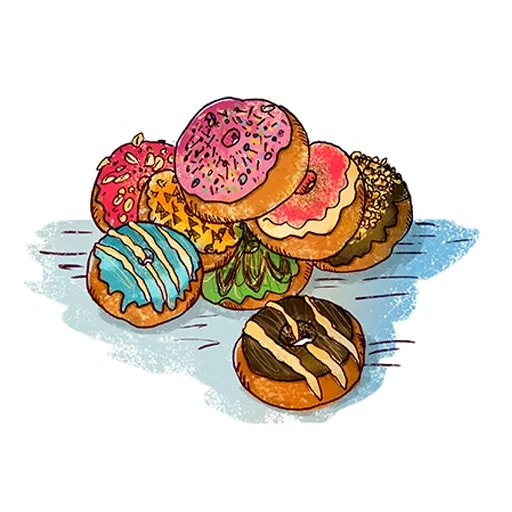 food, donut pattern, food illustration marking doughnuts