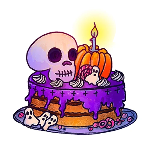 клипарт, хэллоуин торт, joyeux anniversaire открытки, пирожные привидениями стиле хэллоуин