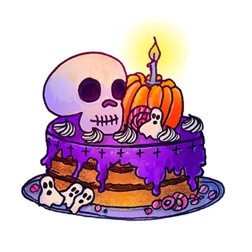 clipart, gâteau d'halloween, cartes postales anniversaires de joyeuux, gâteaux de style halloween