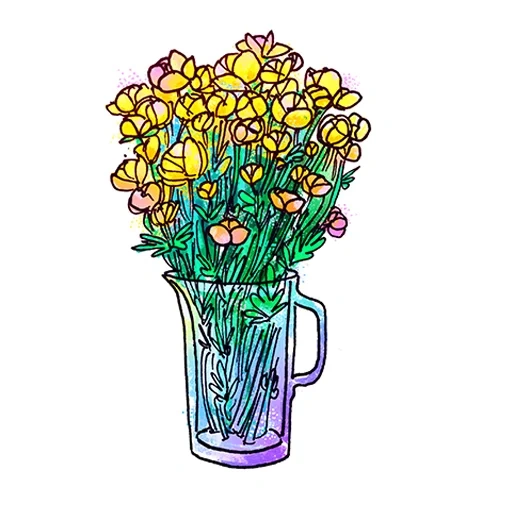 bunga, ilustrasi bunga, sketsa vas, pola bunga vas
