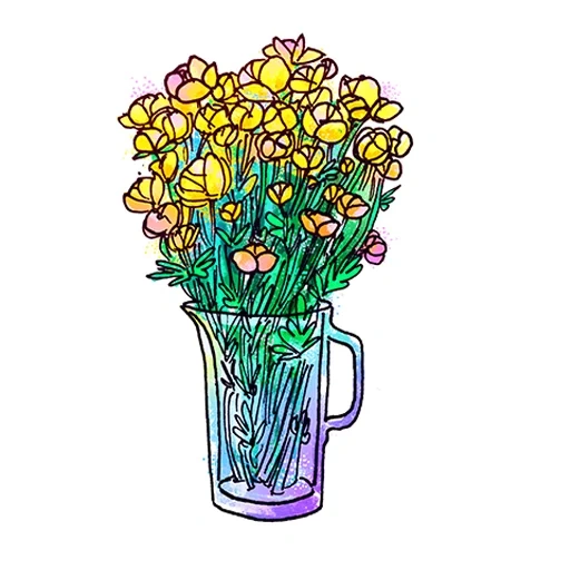 die blumen, illustrationen mit blumen, skizze der vase, blumenmuster in der vase