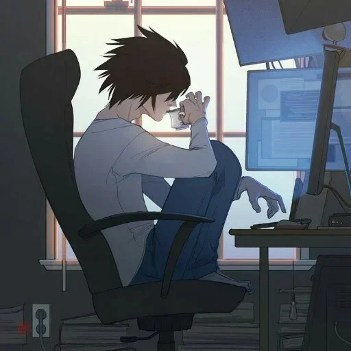 anime guys, anime guys, death note, the guy is at the computer, lonely guy at the computer
