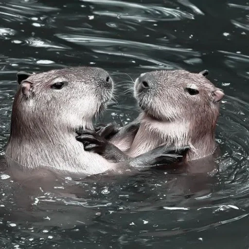 air, nutria, lukisan, air kapibara, capybara mengapung