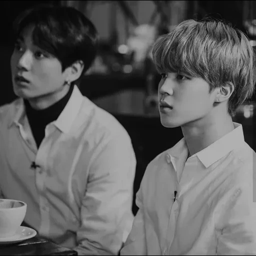 bts jikook, zheng zhongguo, bangtan boys, chimin barista, taehyung and jungkook