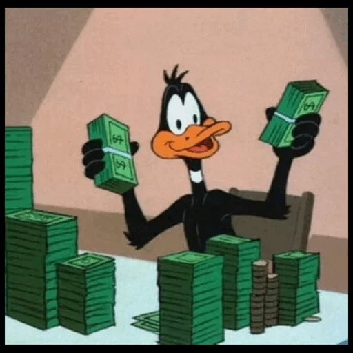 pato tonto, duffy con dinero, dinero leve, duffy duck con dinero, papelador de dinero de duffy duck