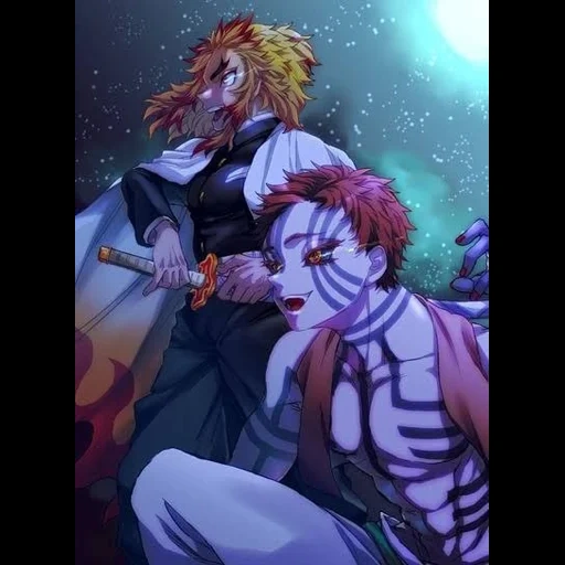 anime, аниме персонажи, ренгоку кёджуро akaza, kimetsu no yaiba demon slayer, аказа клинок рассекающий демонов